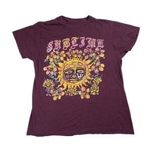 Sublime Graphic T-Shirt Mens Large Maroon Good Sun Logo Floral Band Tee